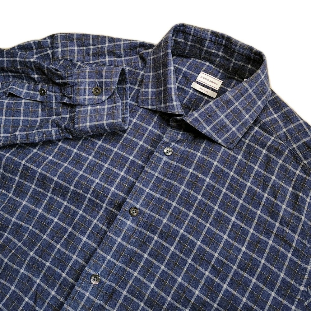 Luciano Barbera Button Up Shirt Mens L Blue Check Made in Italy
